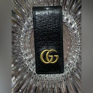 Gucci GG Marmont Black Leather Money Clip With Gold -Tone Hardware 3”x 1”